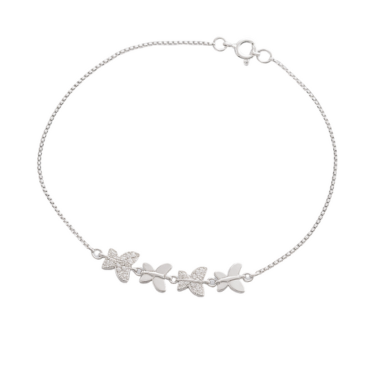 Silver bracelet with leaf designs on a white background