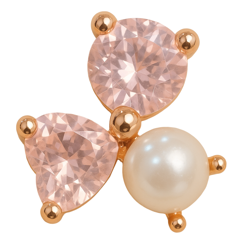 Jewelry set with pink gemstones and a pearl on a beige background