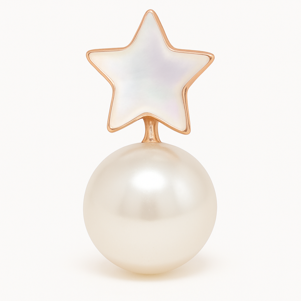 Jewelry with a star-shaped top and round pearl base on a white background