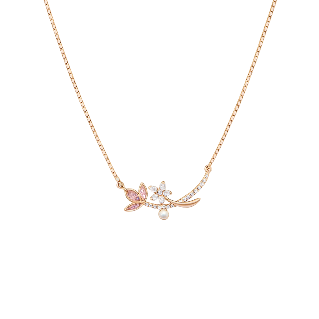 Delicate necklace with floral design on a beige background