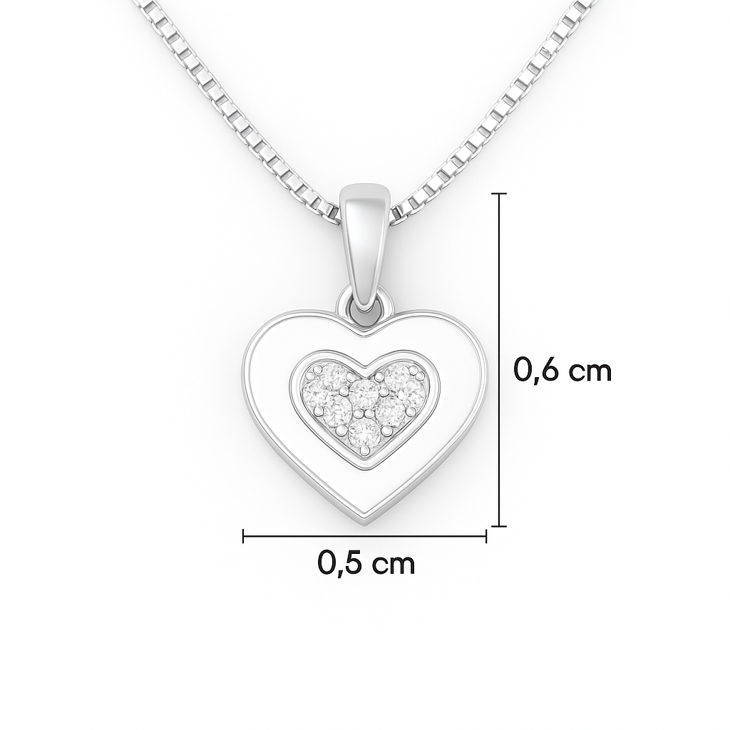 Silver heart-shaped pendant with embedded stones on a white background