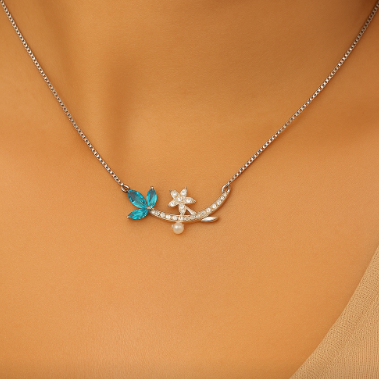 Necklace with floral pendant on a brown background